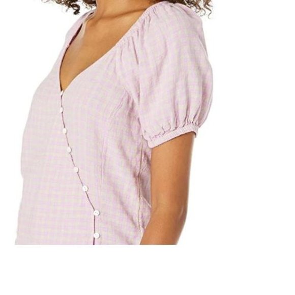 LAST DAY Madewell Purple Plaid Buttons Puff Sleeve Linen Blend Top NWT Size 2X - Picture 3 of 6